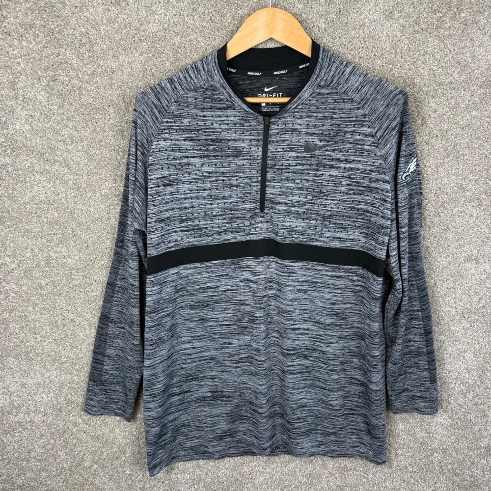 Nike Golf Philadelphia Eagles Dri-FIT Quarter Zip Pullover Gray Black Mens Large
